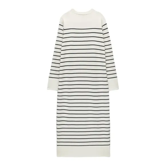 ZARA Ivory Black Stripe Long Sleeve Knit Midi Sweater Dress XL NWT Blogger