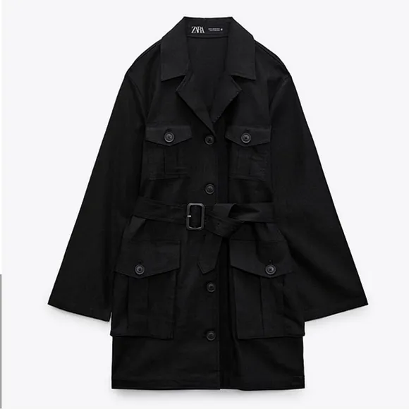 ZARA Jacket Blazer Linen Blend Black size XS