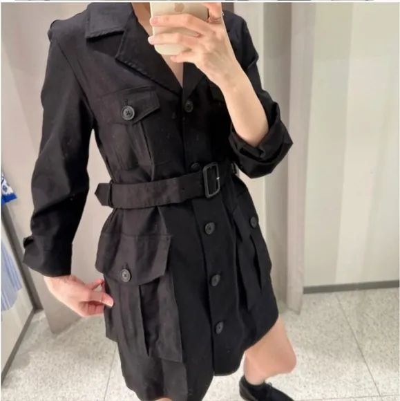 ZARA Jacket Blazer Linen Blend Black size XS
