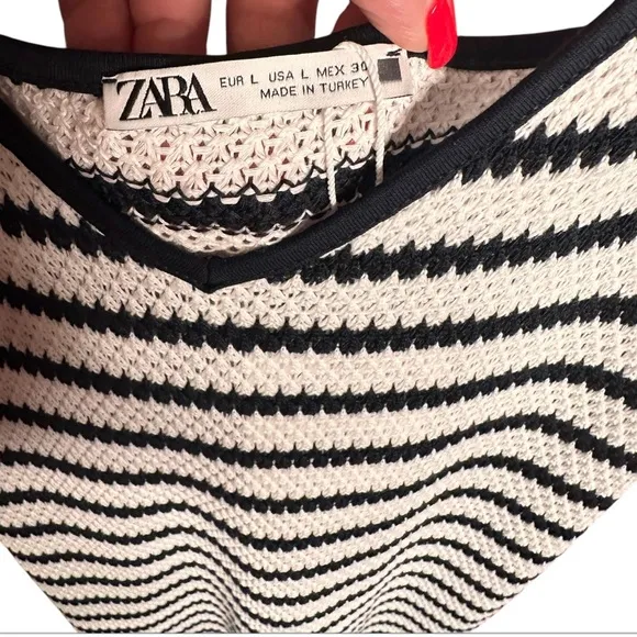 Zara Navy &amp; White Knit Dress NWT Size L