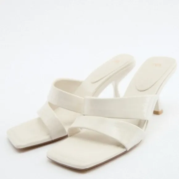 ZARA PADDED HIGH HEEL SANDALS WHITE - SIZE 8 EURO 39 NWT
