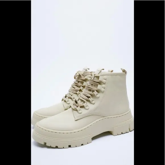 ZARA SHOES LACED LEATHER HIGH TOPS COMBAT BOOTS