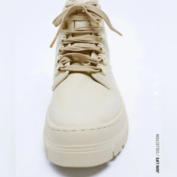 ZARA SHOES LACED LEATHER HIGH TOPS COMBAT BOOTS