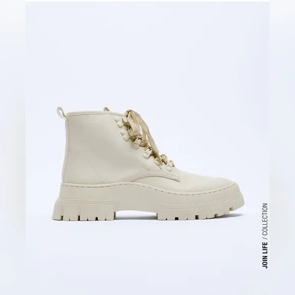 ZARA SHOES LACED LEATHER HIGH TOPS COMBAT BOOTS