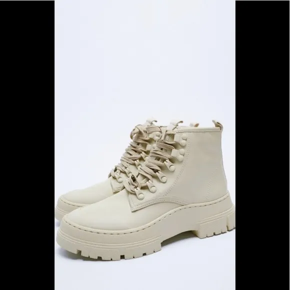ZARA SHOES LACED LEATHER HIGH TOPS COMBAT BOOTS