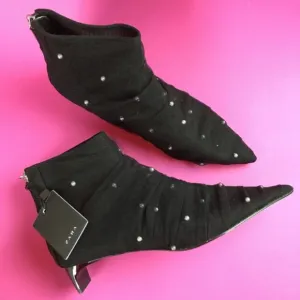 Zara Tulle with Faux Pearls Heeled Ankle Boot
