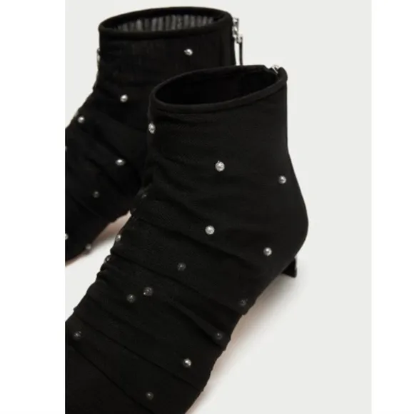 Zara Tulle with Faux Pearls Heeled Ankle Boot