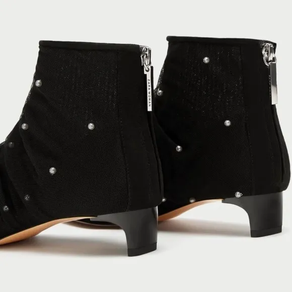 Zara Tulle with Faux Pearls Heeled Ankle Boot