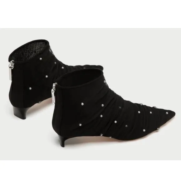 Zara Tulle with Faux Pearls Heeled Ankle Boot