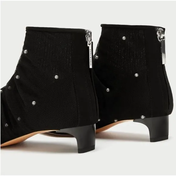 Zara Tulle with Faux Pearls Heeled Ankle Boot