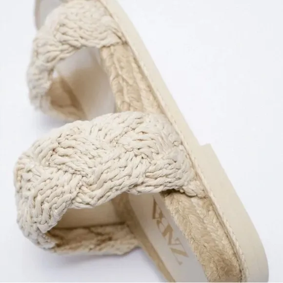 Zara Two Strap Rope Braided Slide Sandals in Cream-Size 7.5
