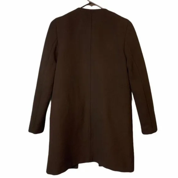 ZARA WOMAN Black Blogger Fave Round Neck Zip Front Long Line Coat, Size Small