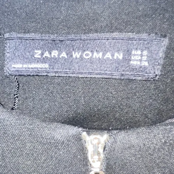 ZARA WOMAN Black Blogger Fave Round Neck Zip Front Long Line Coat, Size Small
