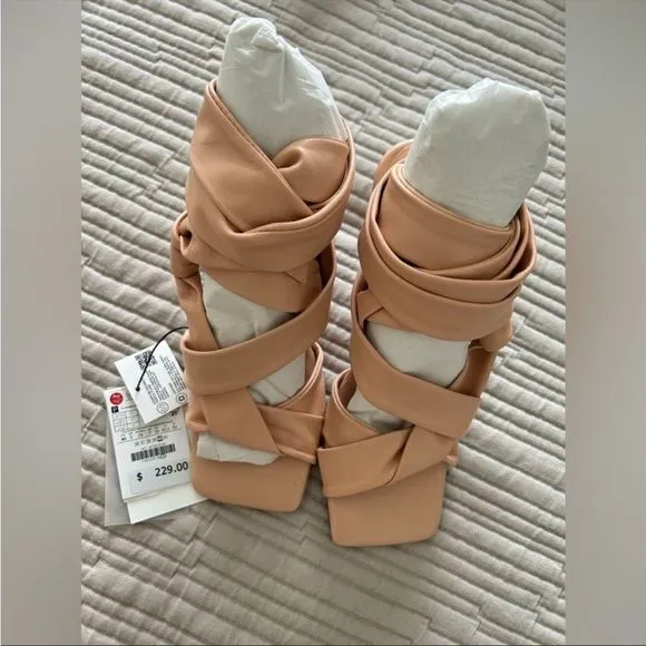Zara NWT Studio Genuine Leather Square Toe Sandals Dust Pink Size US 9 EU 40