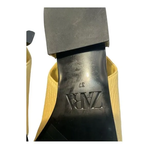 Zara Women’s Size 7  Yellow Pointy Toe Slingback Kitten Heel Flat Sandals Shoes