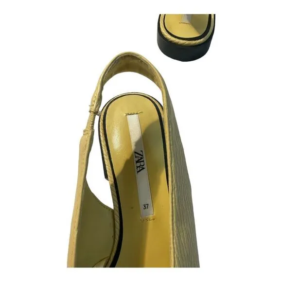 Zara Women’s Size 7  Yellow Pointy Toe Slingback Kitten Heel Flat Sandals Shoes