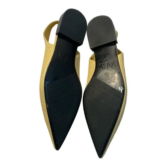 Zara Women’s Size 7  Yellow Pointy Toe Slingback Kitten Heel Flat Sandals Shoes