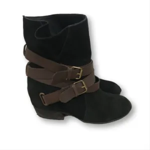 Zigi Girl Format Suede Leather Belt Buckle Straps Black Brown Ankle Boots Size 8